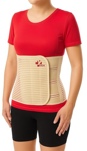 MEK 3002 Medizinische Bauchbandage mit Anti-Roll-System | Postoperativer Bauchgurt gegen Einrollen | 27 cm hoch, Atmungsaktiv, CE-Zertifiziert, **Beige (Hautfarben)** XL