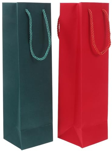 ZUNOXAZ 24pcs Christmas Wine Bottle Carrier Bags – Reusable Red and Green Paper Tote Bags with Handles for Holiday Wine, Whisky, and Beer Bottles Packaging