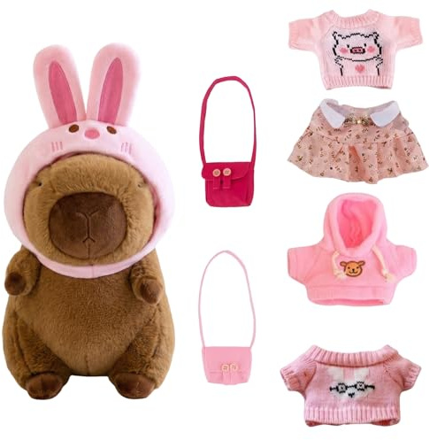 Zcbzbn Capybara - Peluche Capybara da 28 cm, con copricapo, borsa e vestiti, bambole Capybara per regalo di compleanno (Capybara Pink)