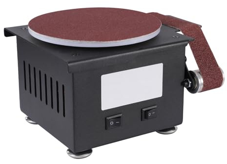 Bandslip, 100 W band, tallriksslip, stativ och tallriksslip med 10 ark slippapper och 10 slipband, slipskiva 150 mm, för metall, trä