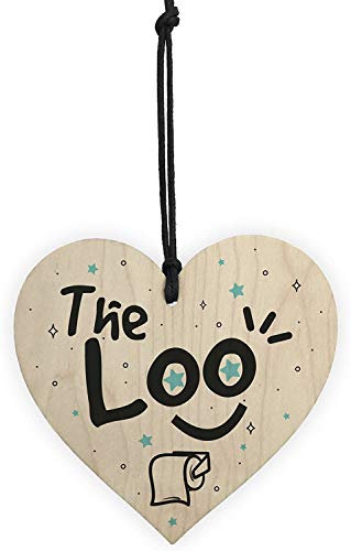 Red Ocean Shabby Chic The Loo Hanging Wooden Heart Toilet Plaque Door/Wall Sign Home Gifts