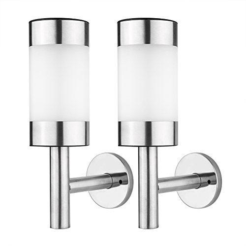 Fdit 2Pcs Stainless Steel LED Solar Light Outdoor Wall Mounted Solar Power Light Lamp for Landscape Garden Yard Sensor Lamp Home Fence Decoration