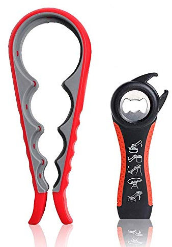 Deckelöffner für schraubgläser, Glasöffner Dosenöffner Flaschenöffner mit Rutschfestem Griff Multi-Funktions alle Deckelgrößen geeignet für Senioren, Arthritis, Patienten, Frauen, Kinder (5 in 1)