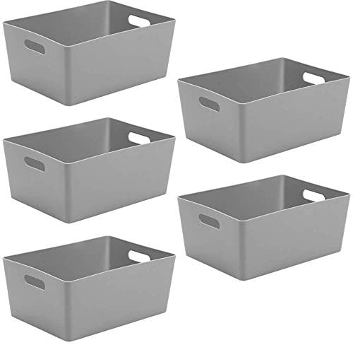 Wham Studio 5.02 Cool Grey Plastic Storage Baskets Office Home & Kitchen Tidy Organiser 35 x 26 x 15cm (5 Baskets)