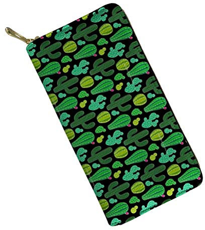 chaqlin Women Long Wallet Cute Cactus Pattern Soft Leather Ladies Clutch Zipper Around Pouch Credit Cards Holder Purse Christmas Gifts