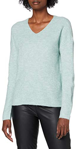 ONLY Damen Warmer Strickpullover | Knitted Basic Stretch Sweater | Langarm V-Ausschnitt Shirt ONLCAMILLA, Farben:Grün, Größe:S