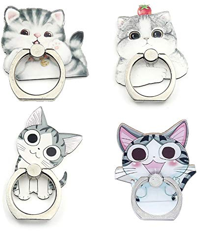 Lot de 4 anneaux de support de téléphone - Motif chiens et chats - Rotation à 360° - Pour téléphones portables (chats)