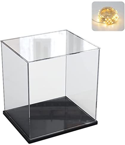 Acryl Vitrine Schaukasten für LEGO 21341 43247 für Fußball Basketball, Glasvitrine Acrylbox Transparent Würfel für Figuren Sammlerstücke Spielzeug | mit Holz-Kunststoff-Basis, Schwarz Innen 30x30x30cm