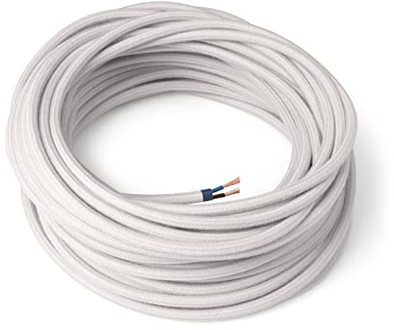 Amarcords - Cavo elettrico tessile colore BIANCO tondo cotone 5 metri a 2 conduttori 2x075 - Filo rivestito in tessuto colorato vintage per lampade lampadari applique e abat jour.