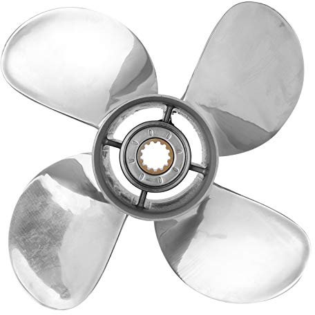 FOKH Außenborder-Propeller, 4-Blatt-Edelstahl 11 5 / 8x12 RH Außenborder-Motopropeller mit 13 Keilzähnen, Polierte Oberfläche Wendepunktpropeller Ersatz für Yamaha 25-60 PS