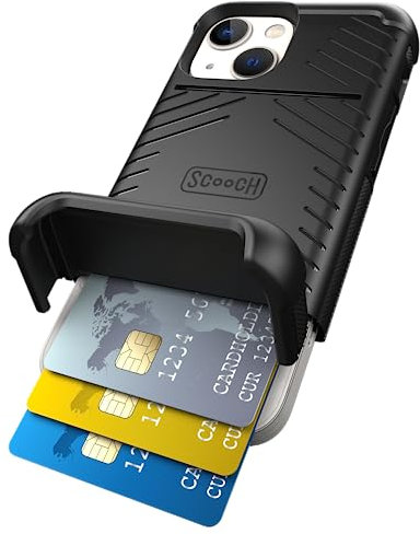 Scooch iPhone 13 Mini Wallet Case with Hidden Card Holder, Magnetic Car Mount, Kickstand, RFID Blocking - Black