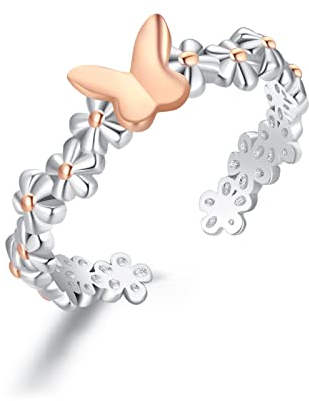 Gänseblümchen Ring 925 Sterling Silber Schmetterling Blumenring Ring Verstellbares Offene Ringe Gänseblümchen Schmuck für Damen