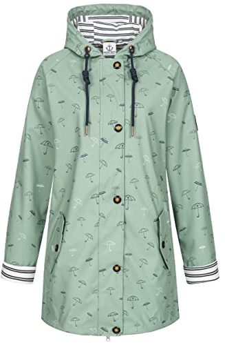 Ankerglut Damen Damen Friesennerz Regenmantel Regenjacke mit Kapuze Gefüttert Wasserdicht Wetterfest Übergangsjacke #Ankerglutbucht Regenjacke (1er Pack)