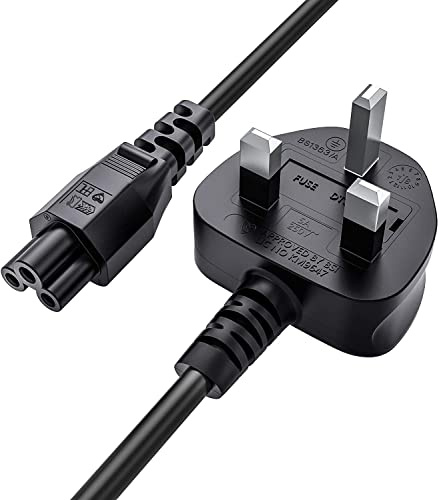UK Mains 3 Pin AC C5 Power Cable for Laptop, 3M Cloverleaf Power Cord Lead Compatible with Acer, Dell, HP, Sony, Delta, Lenovo, ThinkPad, IdeaPad, Yoga, Edge, Asus Rog, Trio, LG