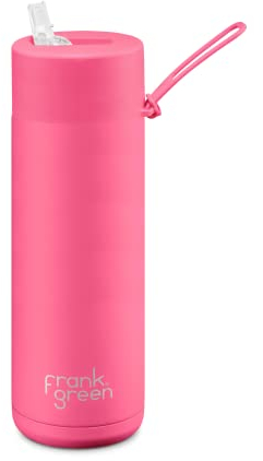 frank green Insulated Water Bottle for Cold Or Hot Drinks - 595ml/20oz Metal Water Bottle with Straw Lid, Ceramic Insulated, Stainless Steel, Triple Wall Vacuum - Neon Pink by frank green