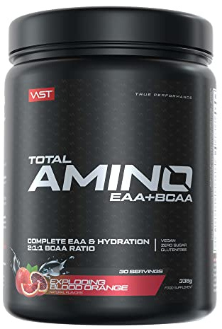 Total Amino – EAA + BCAA – essentielle Aminosäuren – mit Kokosnusswasser & L-Citrullin – Vegan – Zuckerfrei – 30 Portionen – Made in Germany – Blood Orange