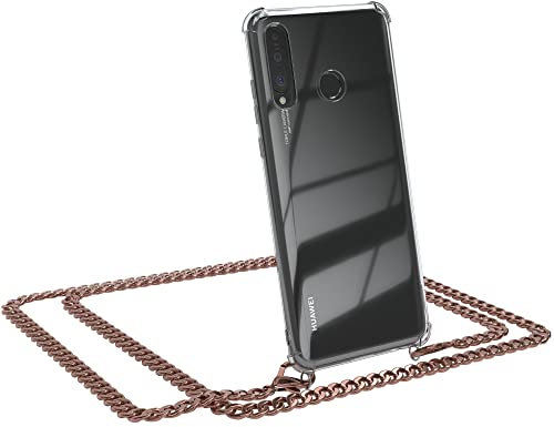 EAZY CASE Handykette kompatibel mit Huawei P30 Lite Handyhülle mit Metal Umhängeband und Ersatz Kordel schwarz, Handykordel mit Schutzhülle, Stylische Kette, Metal - Rose