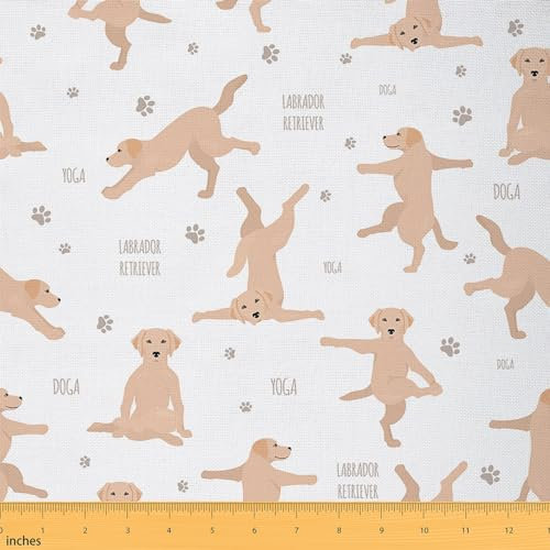 Cartoon Hund Stoff Meterware Labrador Retriever Polsterstoff Yoga Hund Pfotenabdruck Dekostoff Kawaii Haustier Drinnen Draußen Stoff Niedliche Tiere DIY Kunst Wasserdichter Stoff Braun 276x150 (HxB)