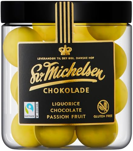 Sv. Michelsen Lakritze - Dänische Lakritz-Kugeln mit Weißer Schokolade & Maracuja – 150g | Handgefertigt, Glutenfrei, Gourmet Lakritz Geschenk | Hochwertige Süßigkeiten aus Dänemark