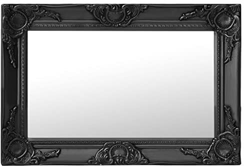 homiuse Wandspiegel im Barock-Stil 60x40 cm Schwarz Spiegel Groß Spiegel Vintage Fensterspiegel Shabby Chic MöBel Spiegel Wand Spiegel Antik Badezimmerspiegel Flur Deko Spiegel Wand