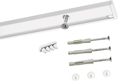 Deco-Raum Gardinenschiene auf Maß Aluminium 1-läufig vorgebohrt Vorhangschiene Deckenbefestigung für Schiebevorhang Vorhang Gardinen mit Befestigungsmaterial weiss 430 cm geteilt Minimal