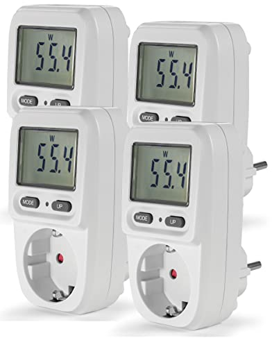 Eaxus® 4er Set Energiekostenmessgerät Steckdose mit Display - Strommesser Verbrauchsmessgerät bis 3680 Watt, Weiß