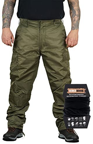 Hedgemoor Herren Regenhose Thermohose Schneehose Outdoor Hose inkl. MF Tuch, Oliv, Größe 5XL