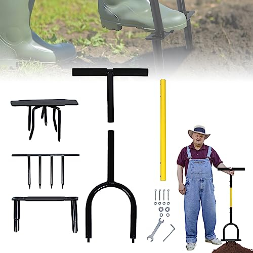 LZQ Rasenbelüfter Rasenlüfter Manuelle Bodenkralle Vertikutierer Gartenkralle, 3 in 1, Stahl, T-Griff mit 4 Eisenspikes für Unkraut, Böden lockern, Pflügen, Jäten