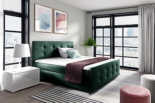 Generisch Bett ADA Boxspringbett mit Bettkasten Doppelbett mit Fußteil Polsterbett für Schlafzimmer (Grün - Fresh 13, 180x200)