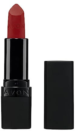 AVON Barra de Labios Ultra Matte - Tono Red Supreme - Enriquecido con Vitamina E, Aceite de Aguacate y Aceite de Sésamo - Cobertura Cómoda - No se cuartea ni se seca - SPF 15 - Color Rojo Oscuro