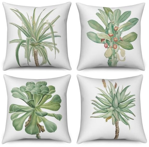ASDCXZ Blätter Kissenbezug 40x40 cm 4er Set, Modern Einfachheit Frühling Grün Blätter Weiß Sofa Dekokissen Kissenbezüge Kissenhülle Waschbar Polyester Textil Outdoor Kopfkissenbezug Kissen Bezug