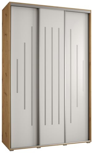 MEBLE KRYSPOL Davos 12 150 Schrank mit DREI Schiebetüren für Schlafzimmer - Moderner Aufbewahrungsschrank mit Kleiderstange und Regalen - 235,2x150x45 cm - Artisan Weiß Silber