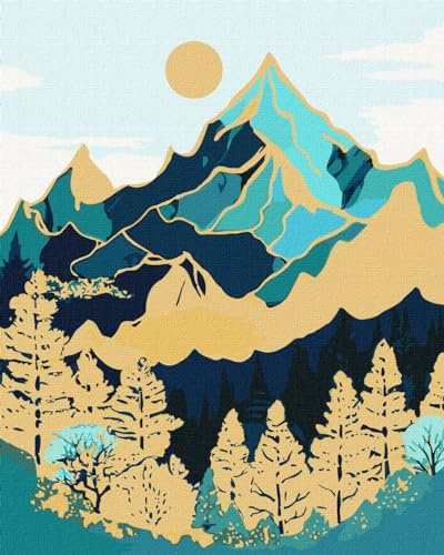IDEYKA Berglandschaft mit metallischen Farben Extra - Malen nach Zahlen für Erwachsene, einfaches Acryl-Malen nach Zahlen, malen nach zahlen erwachsene mit rahmen,DIY-als Geschenk, 40х50cm