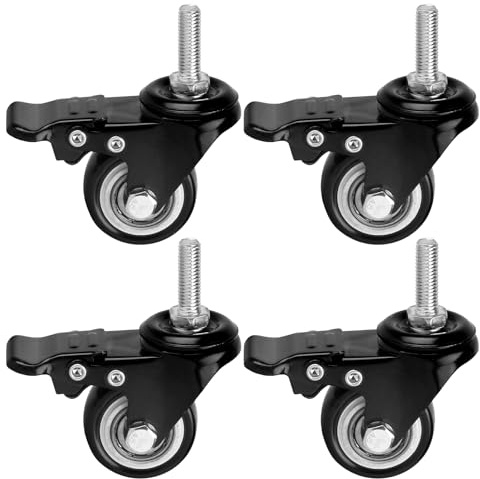 Paket Med 4 Svängbara Hjul För Möbler, 40 Mm Möbelhjul Med Bromsar | Transporthjul, Möbelhjul Med Bromsar, M8 Svängbara Hjul Med Gängtapp Och Kullager För Hem, Lastkapacitet 50 Kg per Hjul.