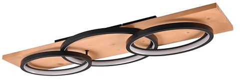 Trio Leuchten LED Deckenleuchte Barca 641110332, Metall Schwarz matt, Holz Kiefer naturbelassen, inkl. 40 Watt LED, Switch Dimmer