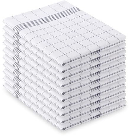 Vaily Geschirrtücher Grau-Kariert 10er Pack - 70 x 45 cm aus 100% Baumwolle
