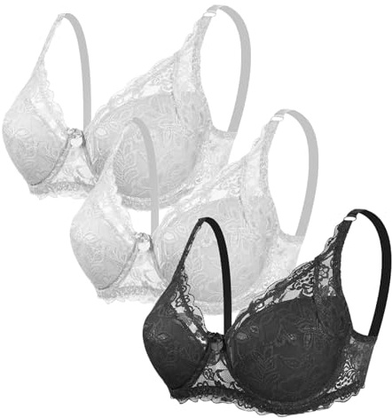 CSWH 3er Pack Damen BHS ohne Bügel Fraun Push Up Sexy Spitzen-BH mit verstellbarem Trägern Mädchen Atmungsaktiver Weich Bequemer BH Unterwäsche Bra für Alltag