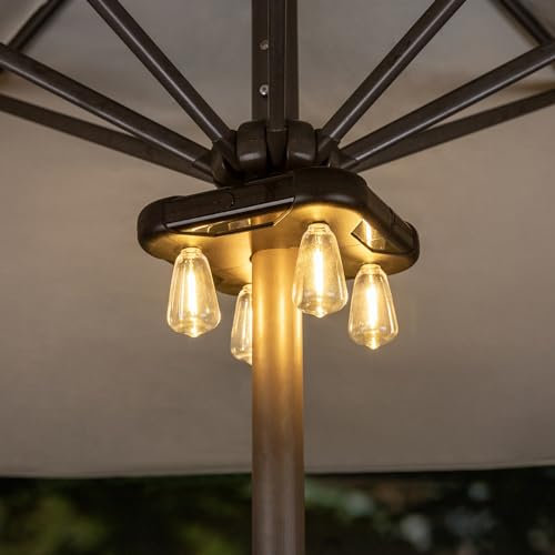 Patio Umbrella Lights with 3 Brightness Modes and Timer, Battery-Powered Cordless Outdoor Umbrella Pole Lights with LED Edison Bulbs, for Garden, Patio, Backyard, Camping and BBQ