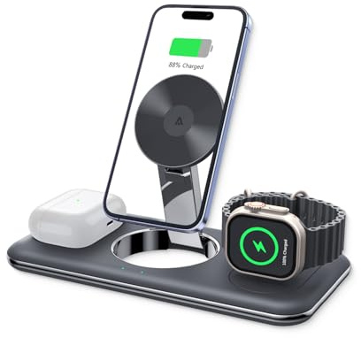 alkaya. Wireless 3 in 1 Ladestation, Ladegerät, kompatibel mit MagSafe, iPhone, Apple Watch und Samsung (schwarz)