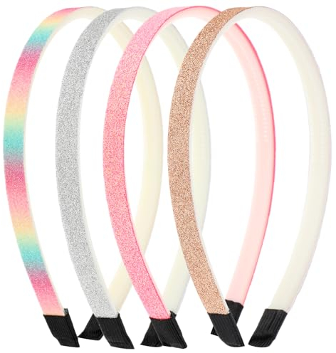 WLLHYF Serre-tête à paillettes, en plastique mignon et scintillant avec dents, confettis colorés, arc-en-ciel, accessoires pour cheveux pour petite fille (4, couleur unie – queue noire)