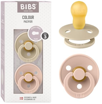 BIBS Colour Schnuller 2er-Pack, BPA-frei, Kirschform Nippel. Naturkautschuk/Latex, Hergestellt in Dänemark, Größe 3 (18+ Monate), Vanilla/Blush