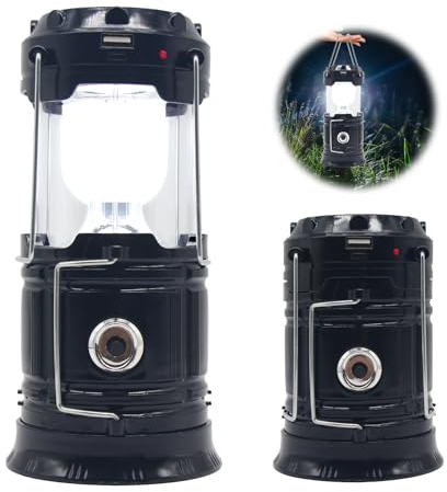 LED Camping Licht, Campinglampe Solar Tragbar, Faltbare Camping Licht mit Haken, Wasserdichte Taschenlampe Camping-Lampe, USB-Laden, für Wandern, Erkunden, Campen, Fischen, Notfall