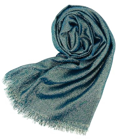 Stellazeta Elegante Stola für Damen, Zeremonie mit Lurex, eleganter Damen-Schulterschutz für Kleid, Schal für elegante Kleidung, leichter Damenschal für den Sommer, Petrol-Gold Light, 200 cm x 80 cm