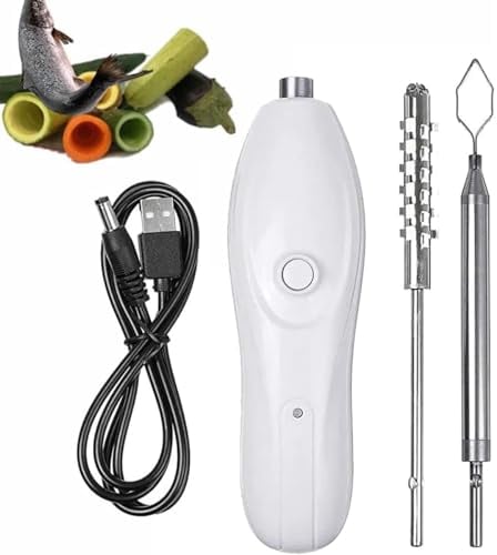 ERSDM Vegetable Corer,Portable Electric Cordless Zucchini Corer,Fruit Digging Corer with 2 Cutter Heads, 30W Electric Stainless Steel Scale Scraper, Rechargeable
