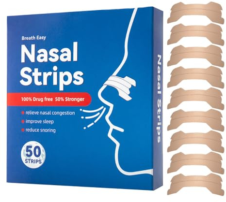 Nasenpflaster Schnarchen, 50 Stück Nasenpflaster Besser Atmen Nasenstrips Selbstklebend Anti Schnarch Nasal Strips Schnarchpflaster Gut für Schlafen und Sport