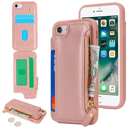 SailorTech iPhone 7/8/SE 2020/2022 Hülle mit Kartenhalter, Reißverschluss-Geldbörse - Roségold