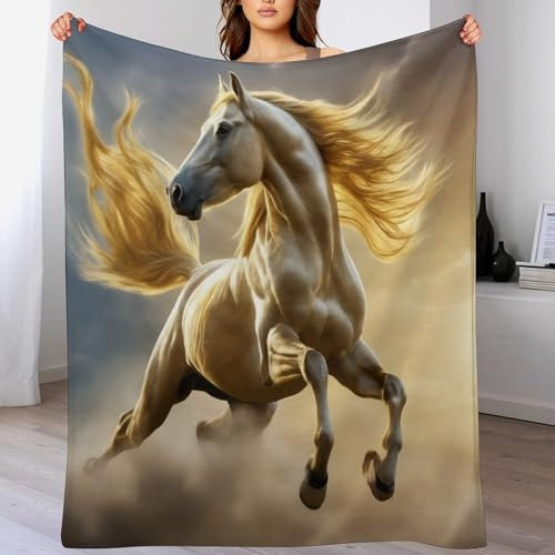 Kuscheldecke Pferd Decke Tagesdecke - Weiche Flannel Decke Mit Muster Sofadecke - Baumwolldecke Wohndecke Sofaüberwurf Bettüberwurf（130×150cm）