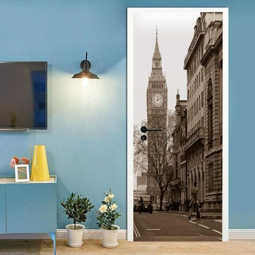 Türtapete Türposter Selbstklebend Londoner Straßenansicht Big Ben 77 X 200 Cm 3D Türaufkleber Türfolie Pvc Wasserdicht Ölfest Tapete Fototapete Für Tür Wohnzimmer Kinderzimmer Küche Und Bad - 0