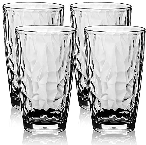 Yiter 4 PCS Plastic Tumblers, Stackable Plastic Glasses for Adults, Kids, Unbreakable Glasses Drinking Cups for Juice, Sangria, Cocktail, Beverage(470 ml,Clear)
