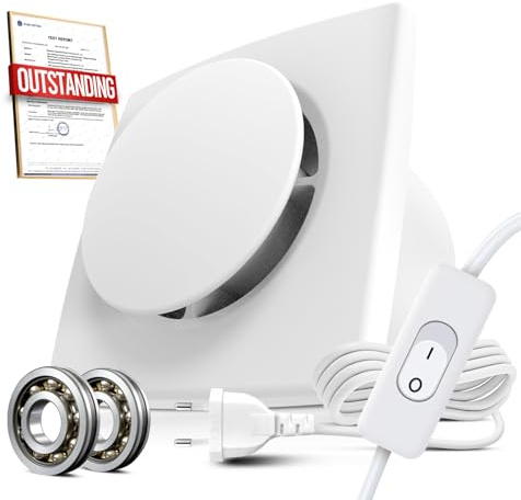 BUMSOU Aspiratore Bagno 100mm con Interruttore, 130m³/h Estrattore Aria Silenzioso e Potente, Migliorato Risparmio Energetico Ventilatore, IPX4, Ideale Ventola Aspirazione Bagno Cucina Garage Cantina
